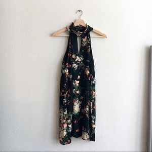 Mary & Mabel Dress Black Floral Mock Neck Ruffle